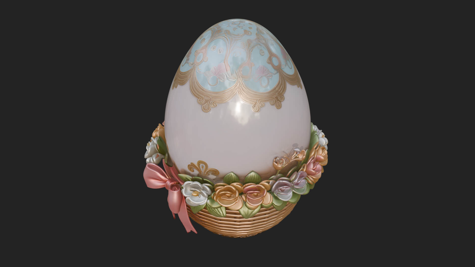 Easter Egg in Basket Ornament Design 2 3D Print Model 3D Model