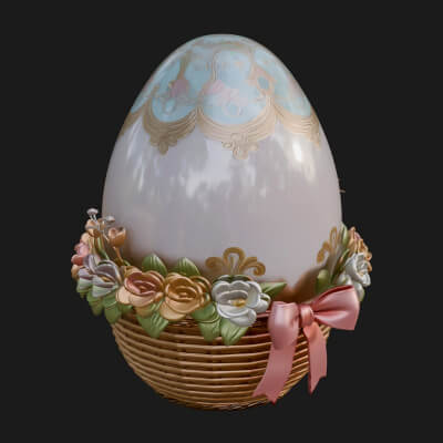 Easter Egg in Basket Ornament Design 2 3D Print Model
