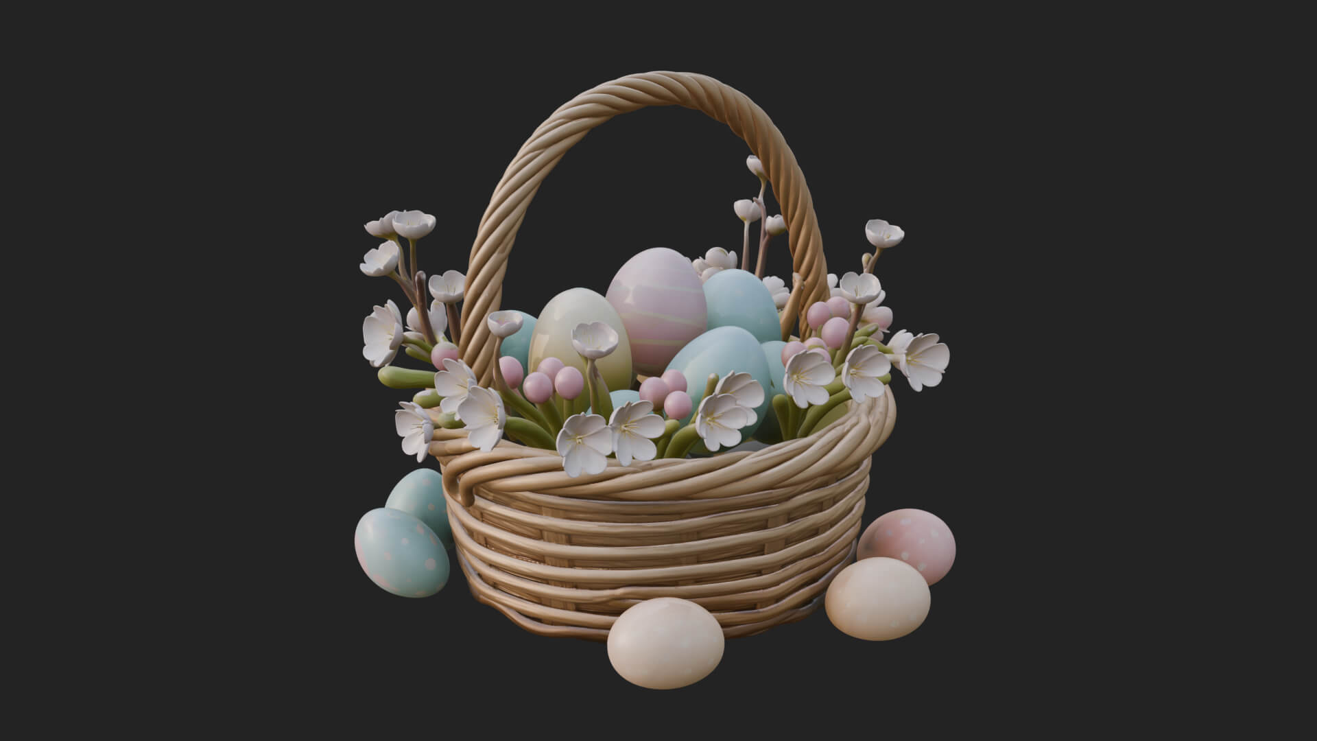 Easter Egg in Basket Ornament Design 3 3D Print Model 3D Model