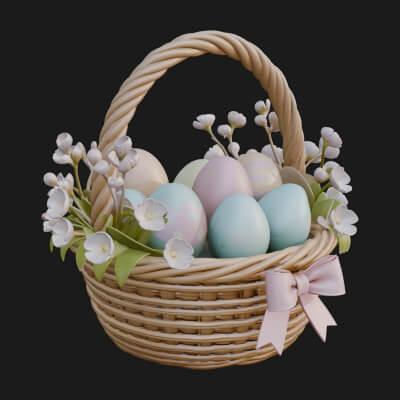Easter Egg in Basket Ornament Design 4 3D Print Model