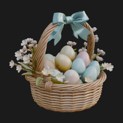 Easter Egg in Basket Ornament Design 5 3D Print Model
