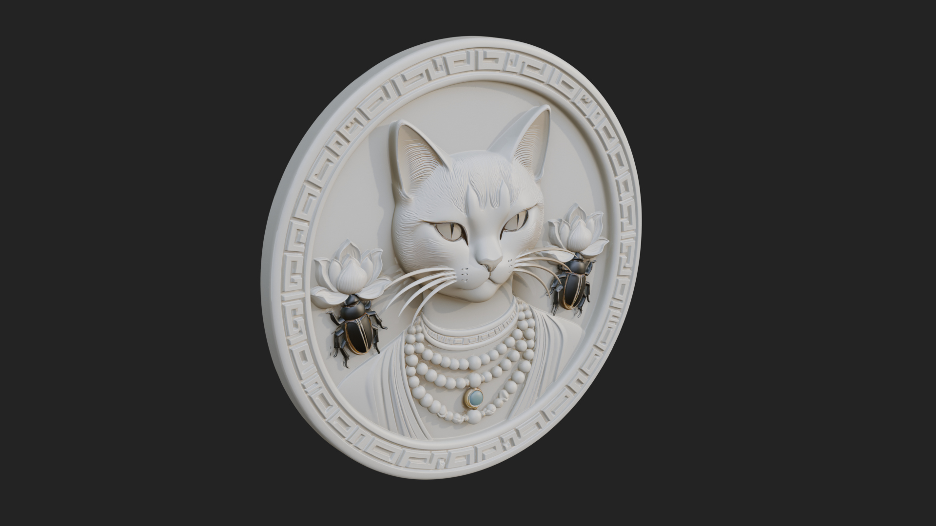 Egyptian Cat Oval Relief Plaque Design 1 3D Print Model 3D Model