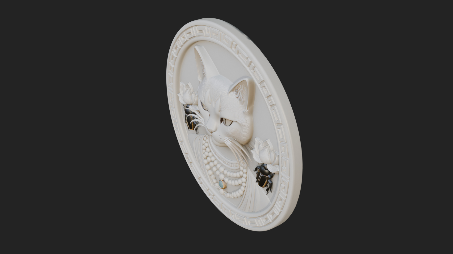 Egyptian Cat Oval Relief Plaque Design 1 3D Print Model 3D Model