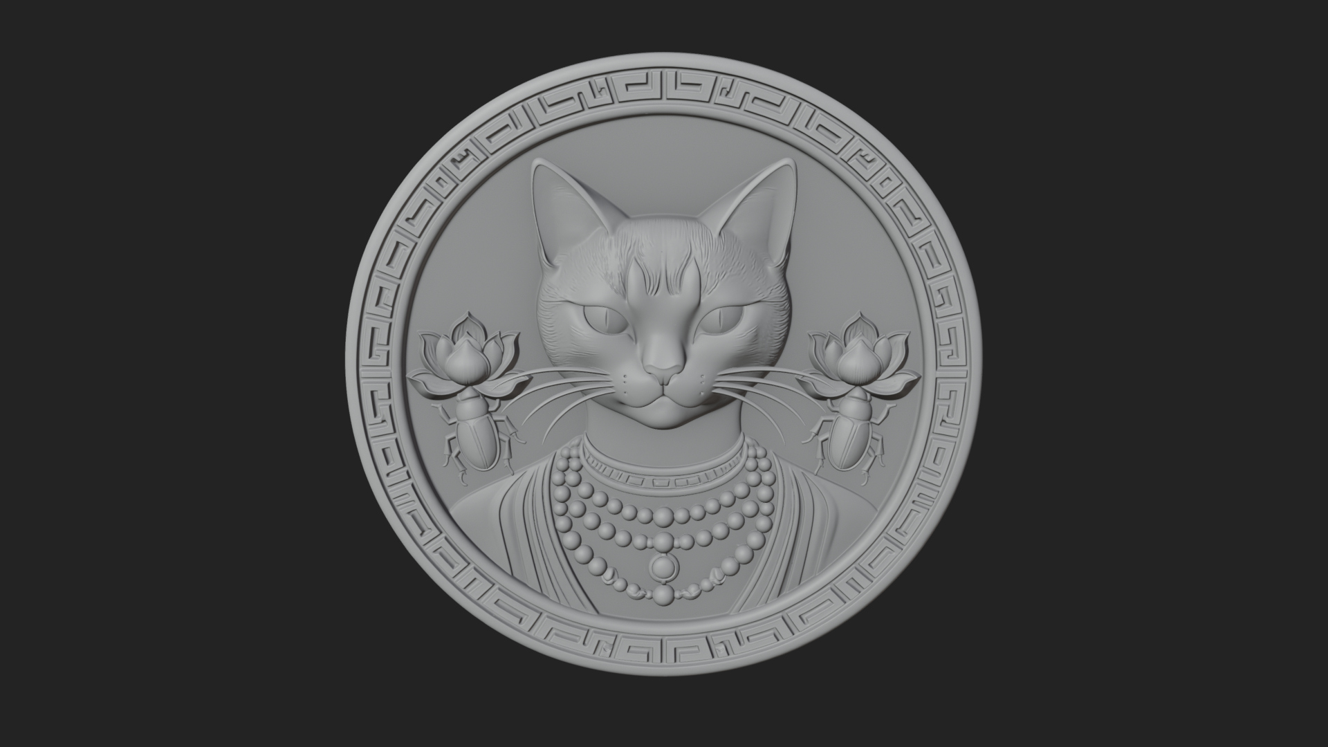 Egyptian Cat Oval Relief Plaque Design 1 3D Print Model 3D Model