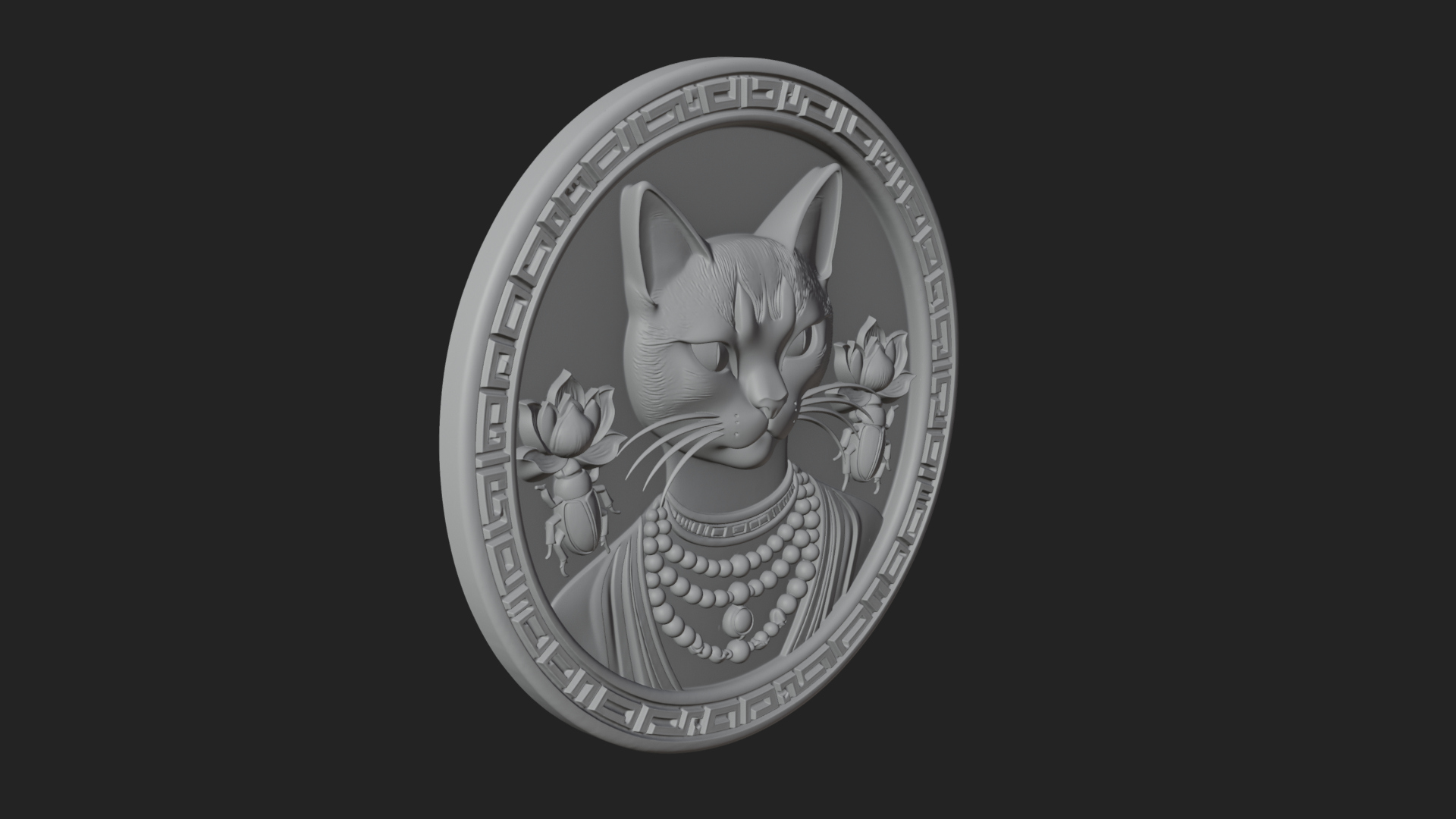 Egyptian Cat Oval Relief Plaque Design 1 3D Print Model 3D Model