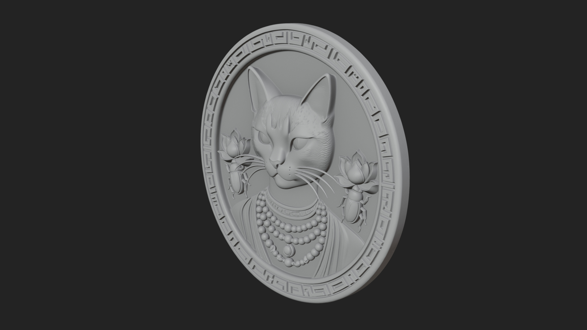 Egyptian Cat Oval Relief Plaque Design 1 3D Print Model 3D Model