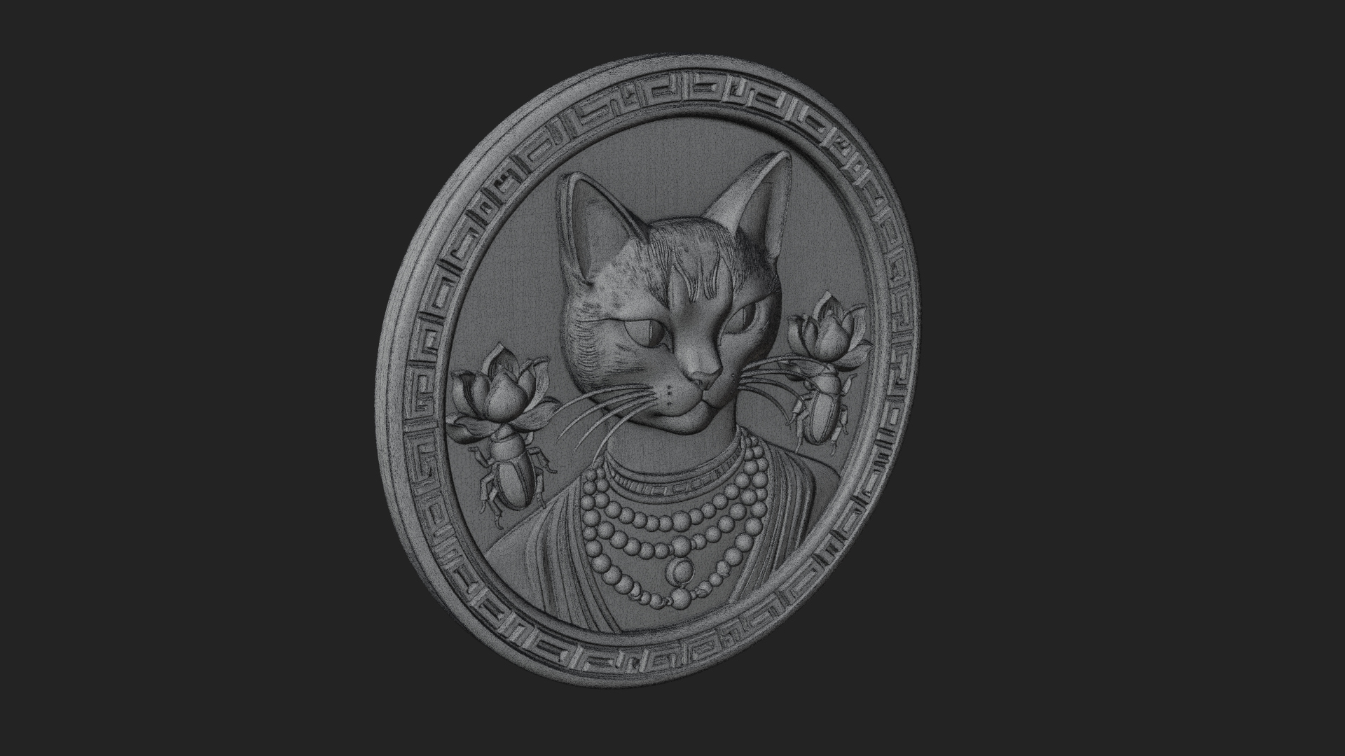 Egyptian Cat Oval Relief Plaque Design 1 3D Print Model 3D Model