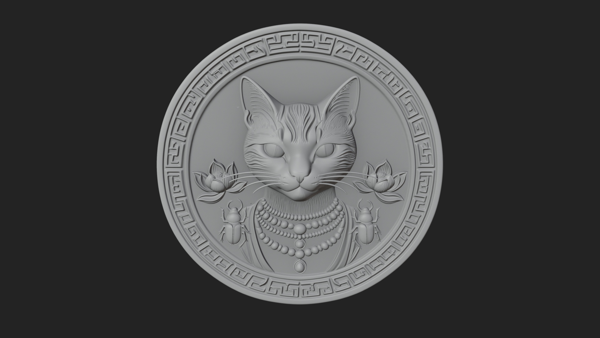 Egyptian Cat Oval Relief Plaque Design 2 3D Print Model 3D Model