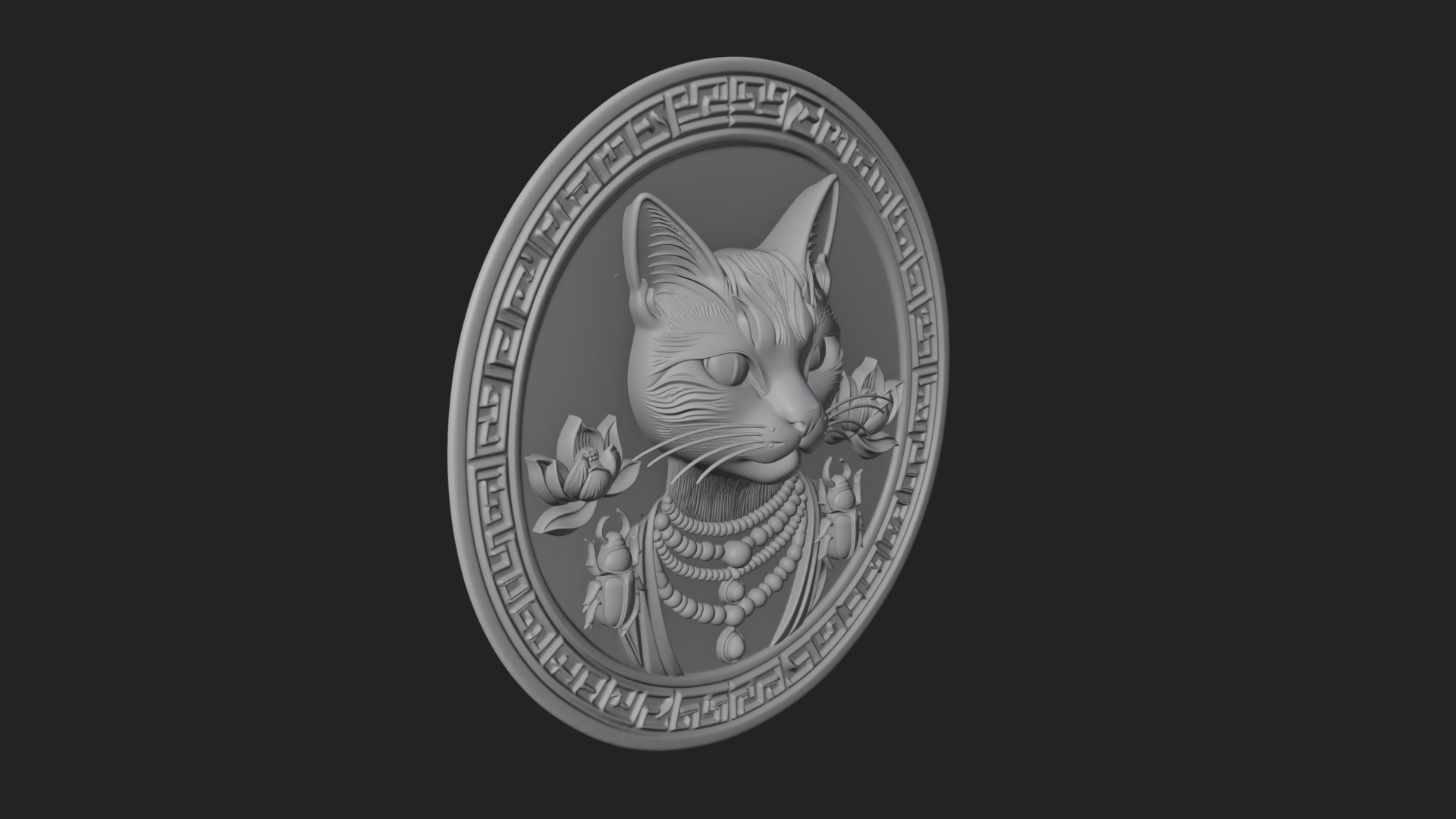 Egyptian Cat Oval Relief Plaque Design 2 3D Print Model 3D Model