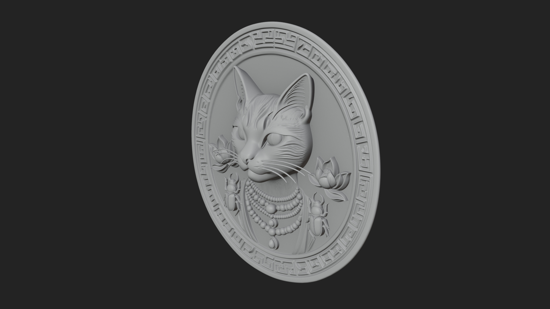 Egyptian Cat Oval Relief Plaque Design 2 3D Print Model 3D Model