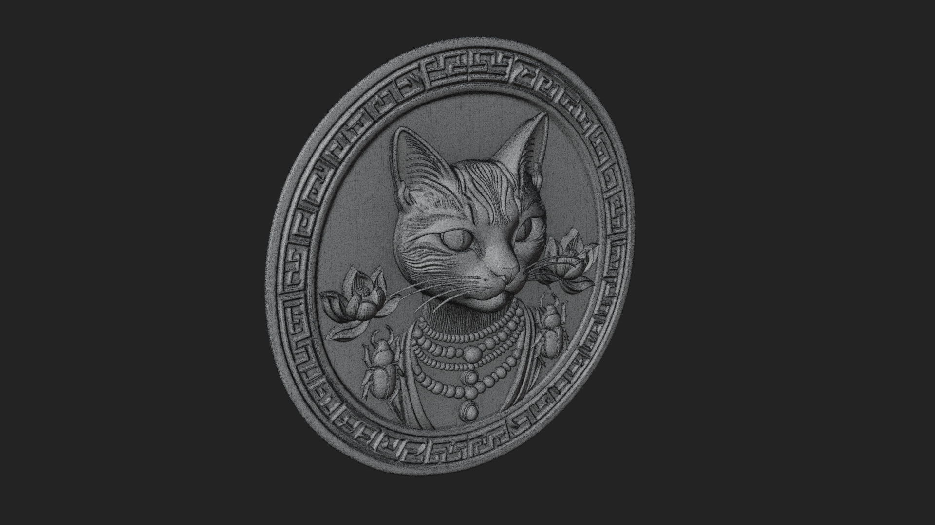 Egyptian Cat Oval Relief Plaque Design 2 3D Print Model 3D Model