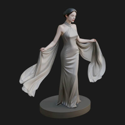 Elegant Evening Gown Lady Statue Design 5 3D Print Model