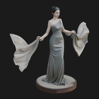 Elegant Evening Gown Lady Statue Design 6 3D Print Model