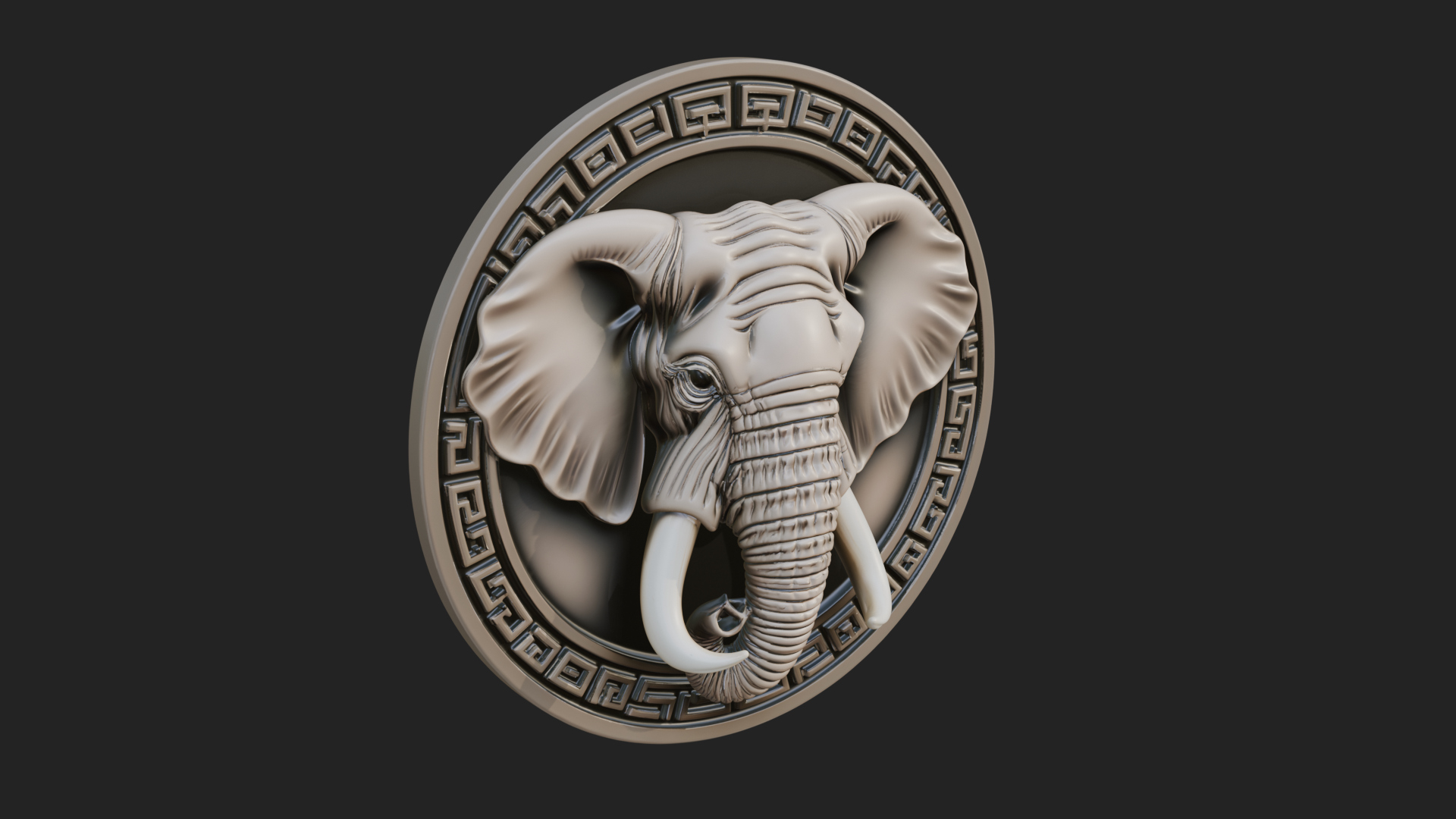 Elephant Head Oval Relief Plaque Design 1 3D Print Model 3D Model