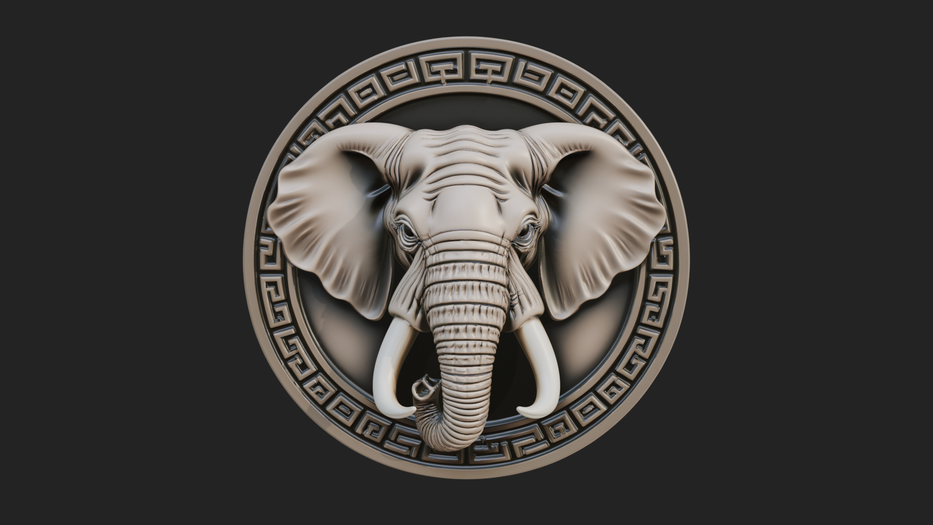 Elephant Head Oval Relief Plaque Design 1 3D Print Model 3D Model