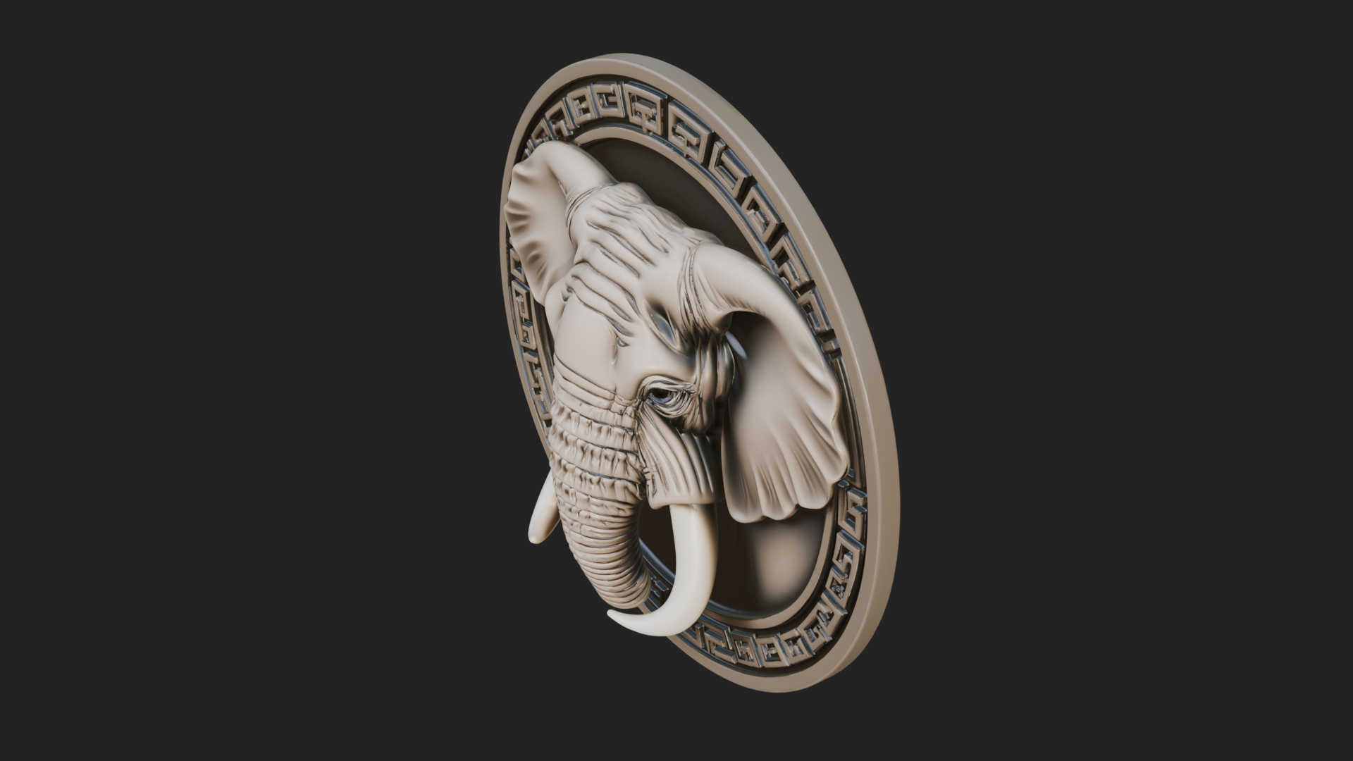 Elephant Head Oval Relief Plaque Design 1 3D Print Model 3D Model