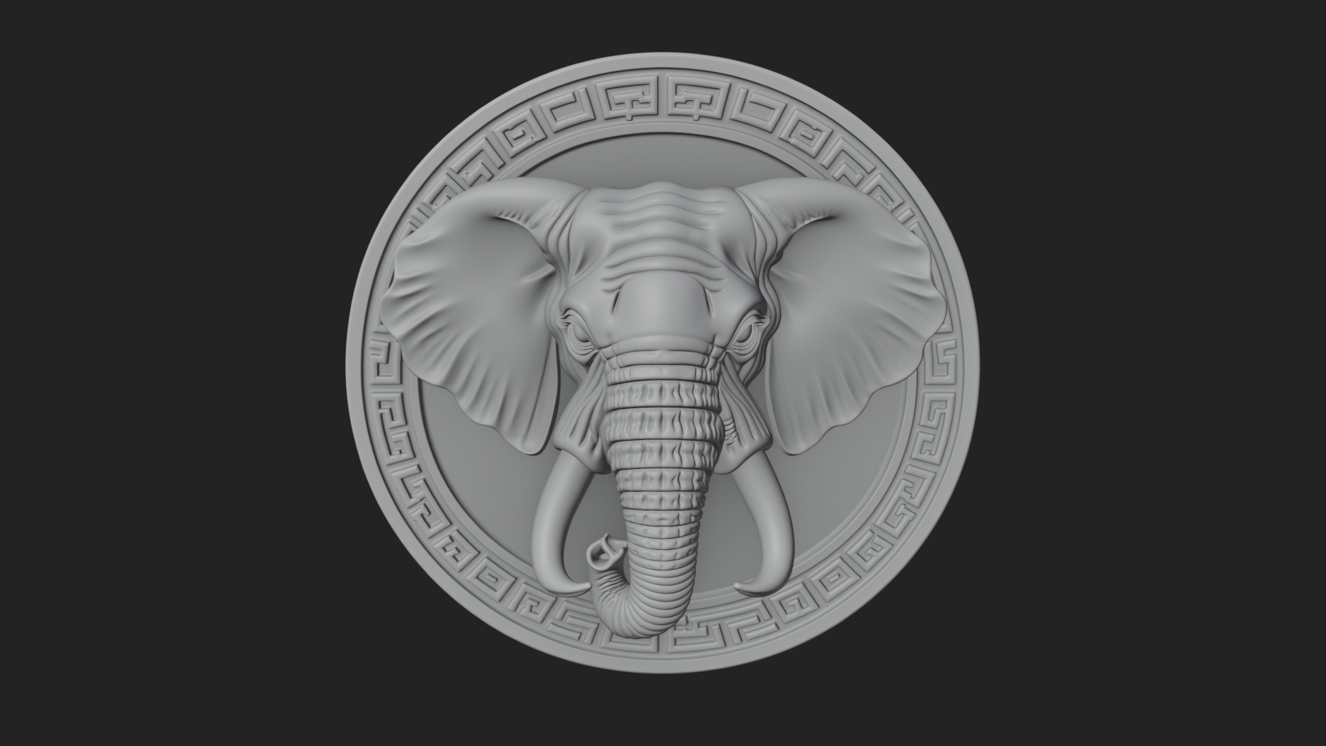 Elephant Head Oval Relief Plaque Design 1 3D Print Model 3D Model