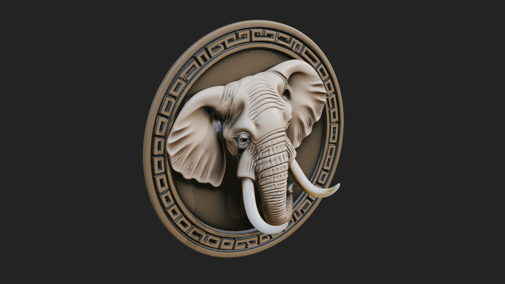 Elephant Head Oval Relief Plaque Design 4 3D Print Model 3D Model