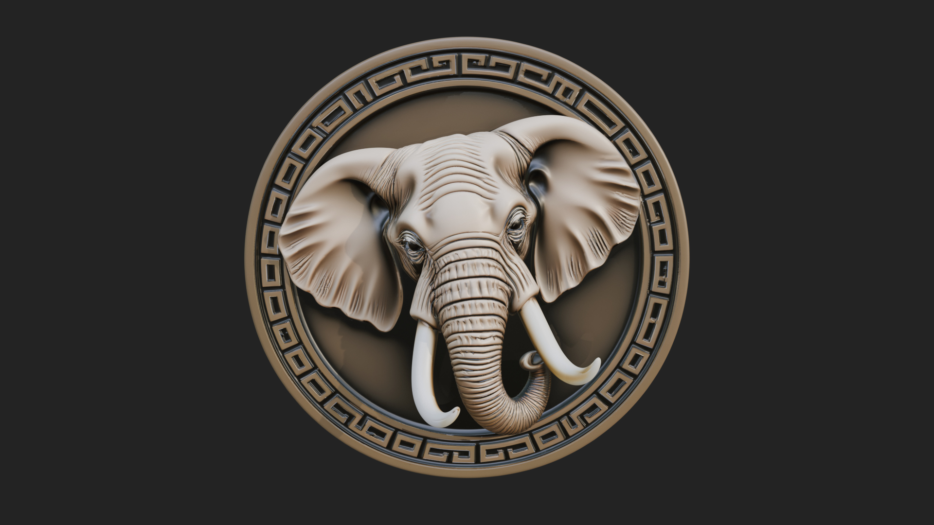 Elephant Head Oval Relief Plaque Design 4 3D Print Model 3D Model