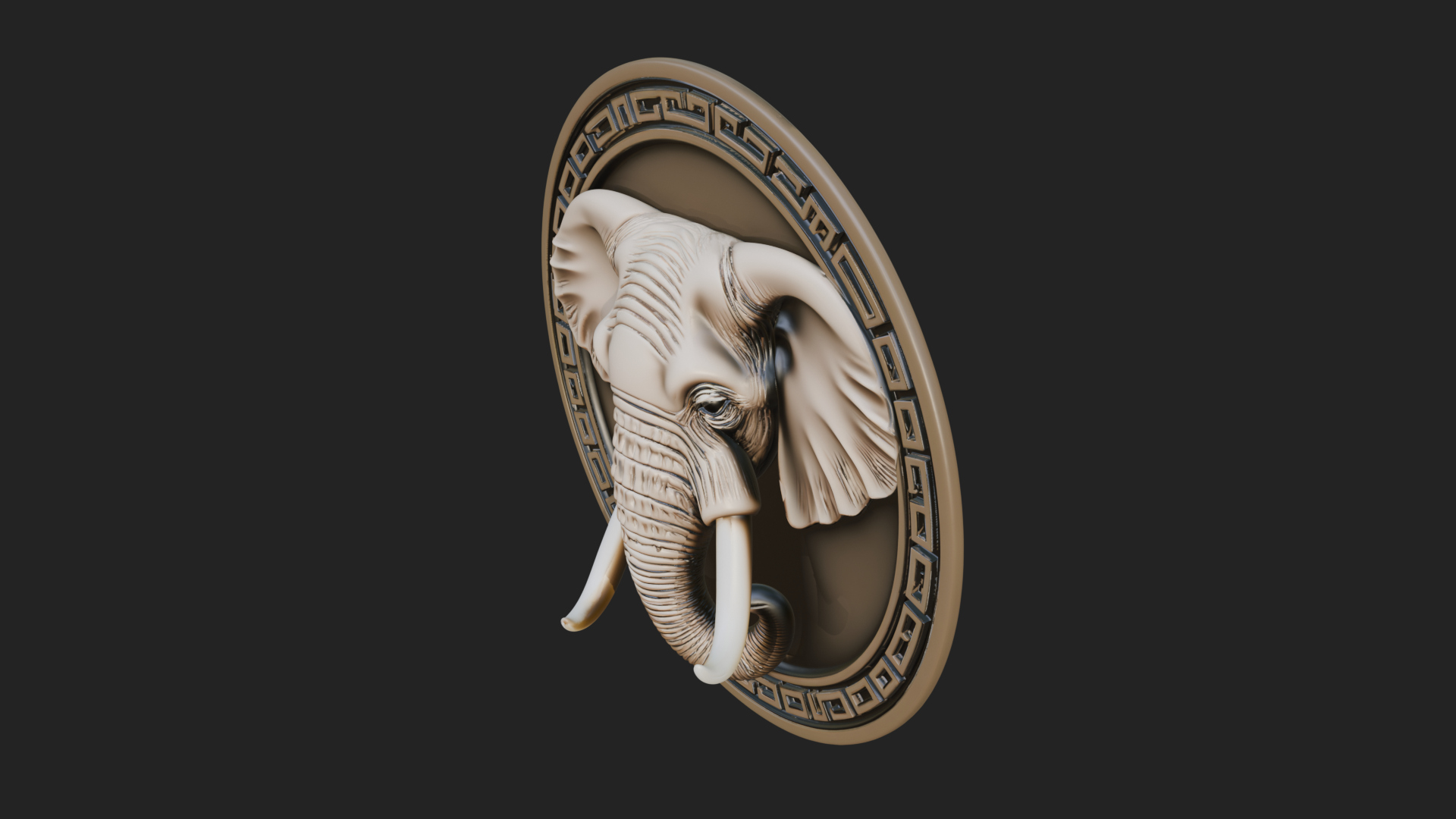 Elephant Head Oval Relief Plaque Design 4 3D Print Model 3D Model