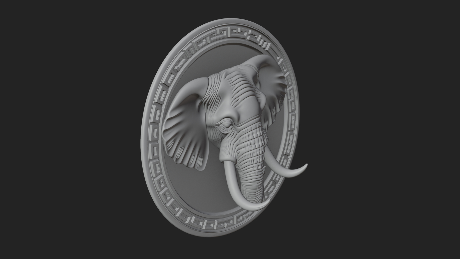 Elephant Head Oval Relief Plaque Design 4 3D Print Model 3D Model