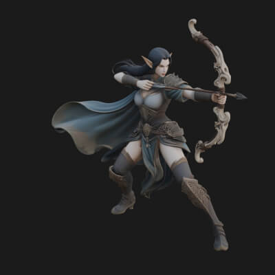 Elven Archer Queen Statue Design 5 3D Print Model