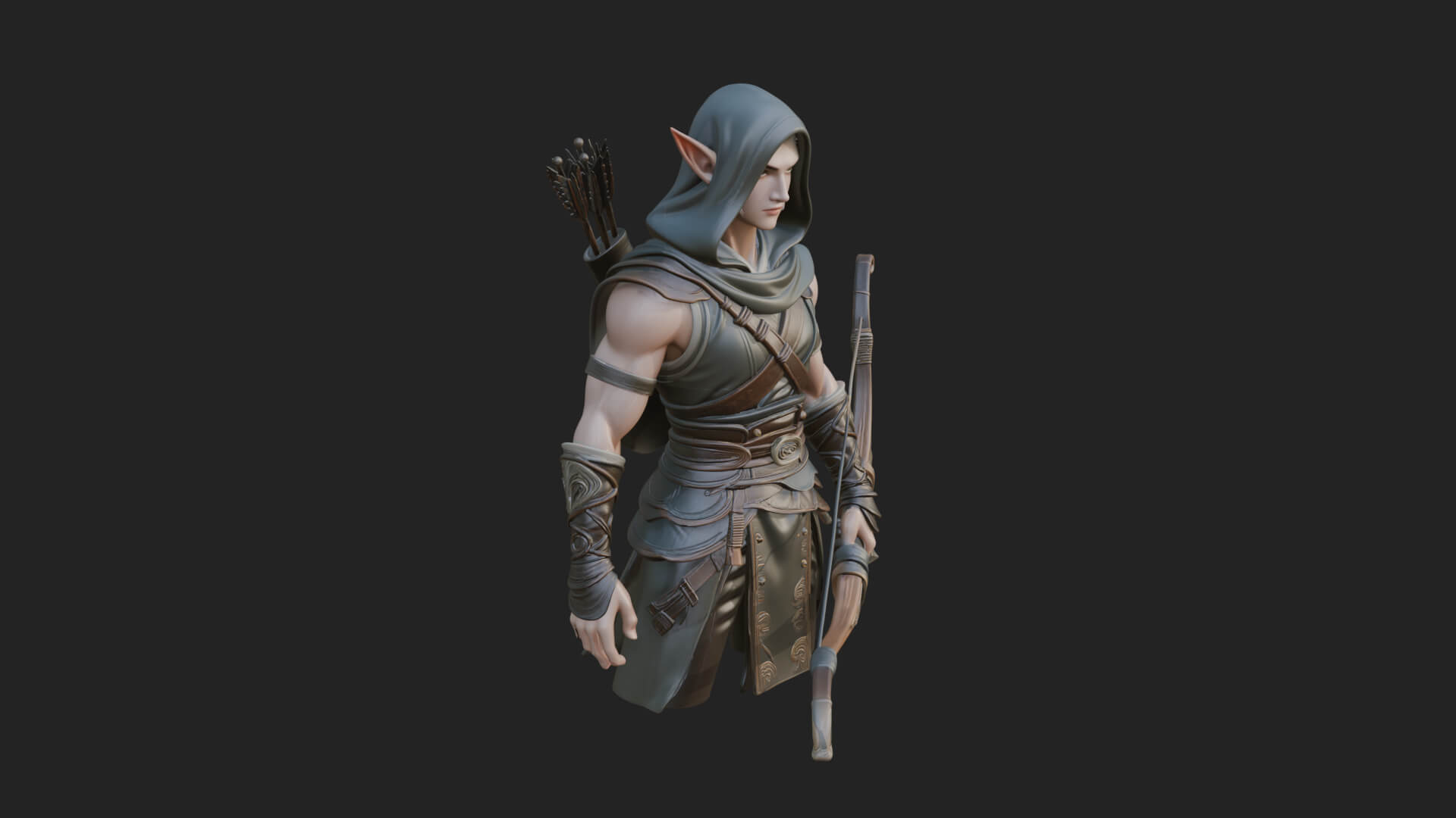 Elven Archer Statue Design 12 3D Print Model 3D Model
