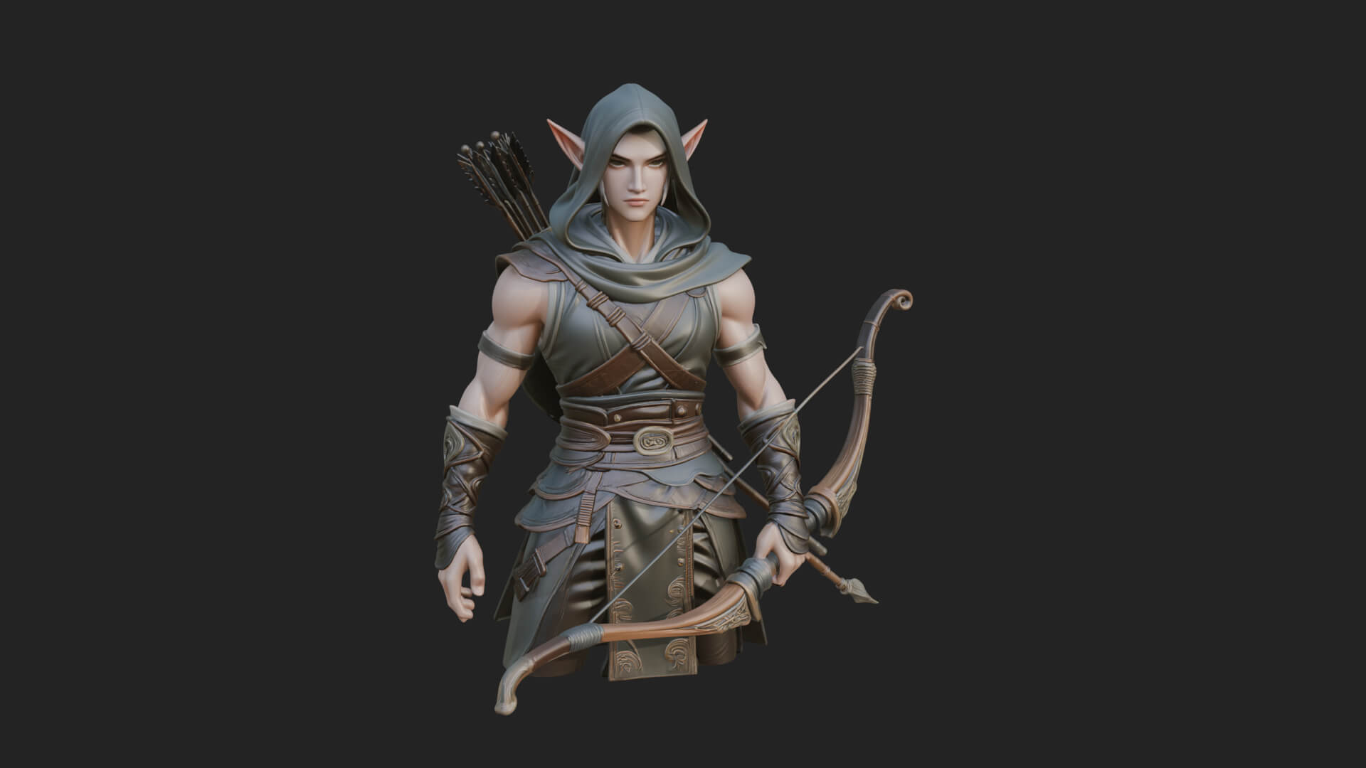 Elven Archer Statue Design 12 3D Print Model 3D Model
