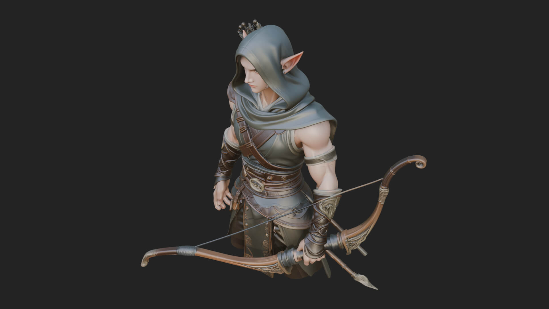 Elven Archer Statue Design 12 3D Print Model 3D Model