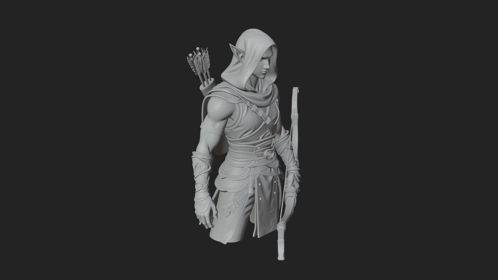 Elven Archer Statue Design 12 3D Print Model 3D Model