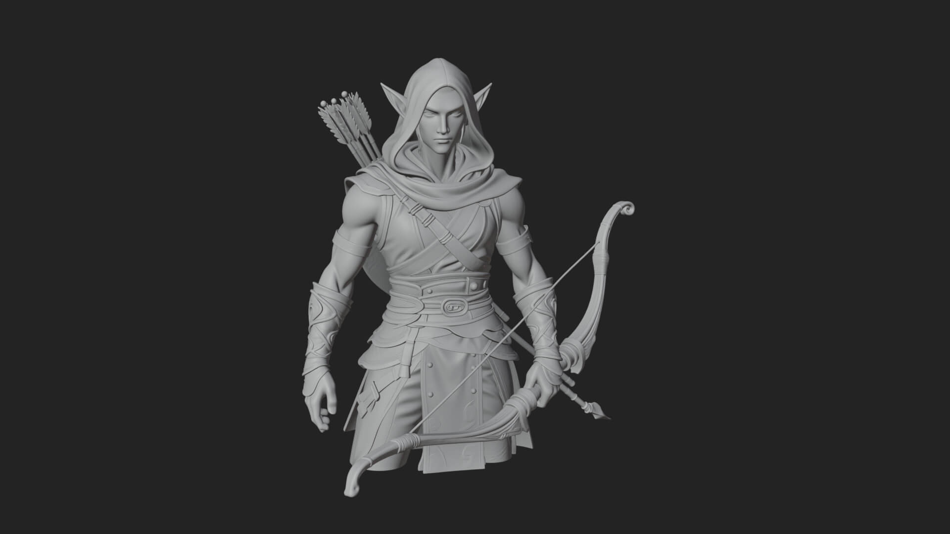 Elven Archer Statue Design 12 3D Print Model 3D Model