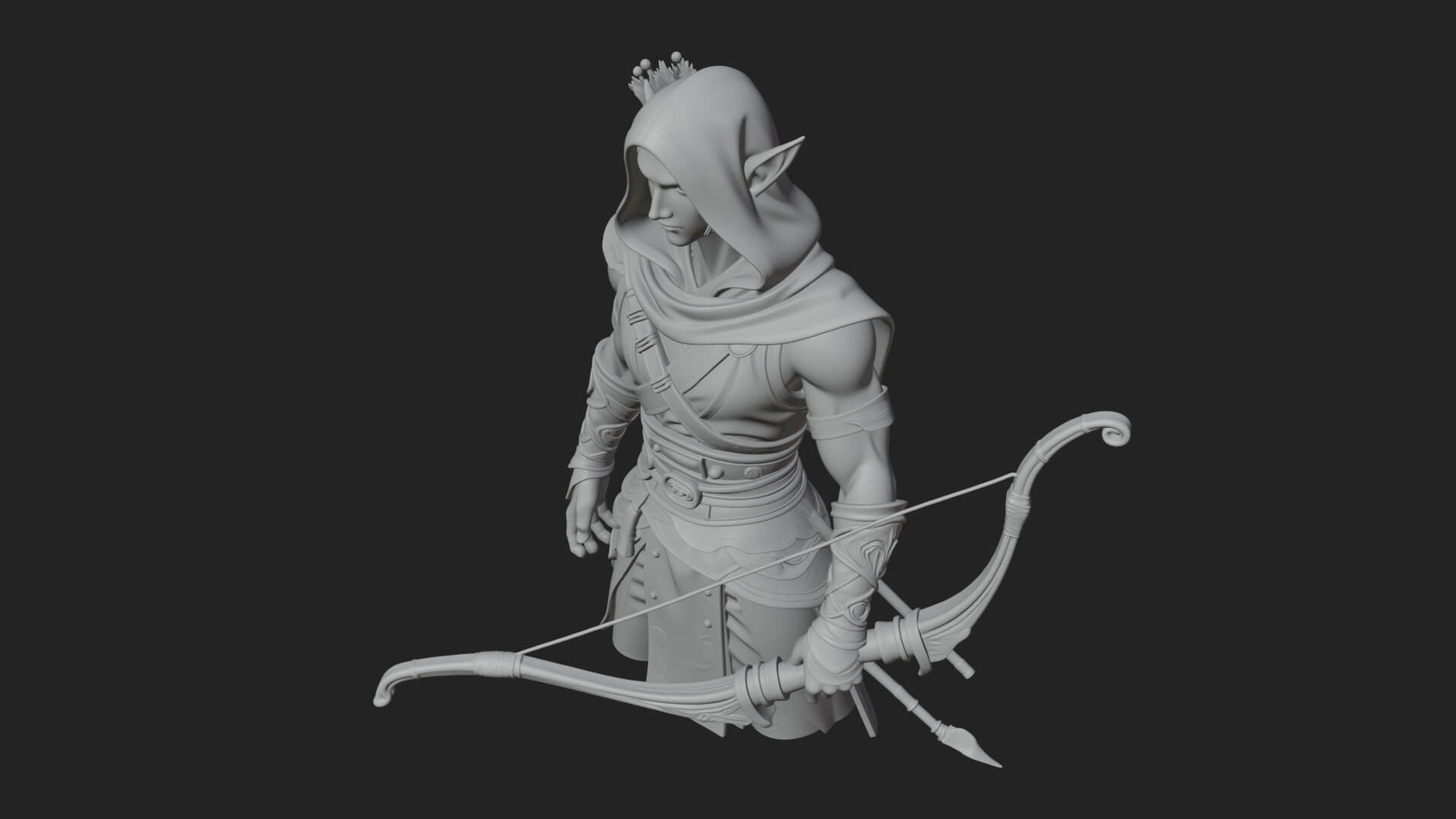 Elven Archer Statue Design 12 3D Print Model 3D Model