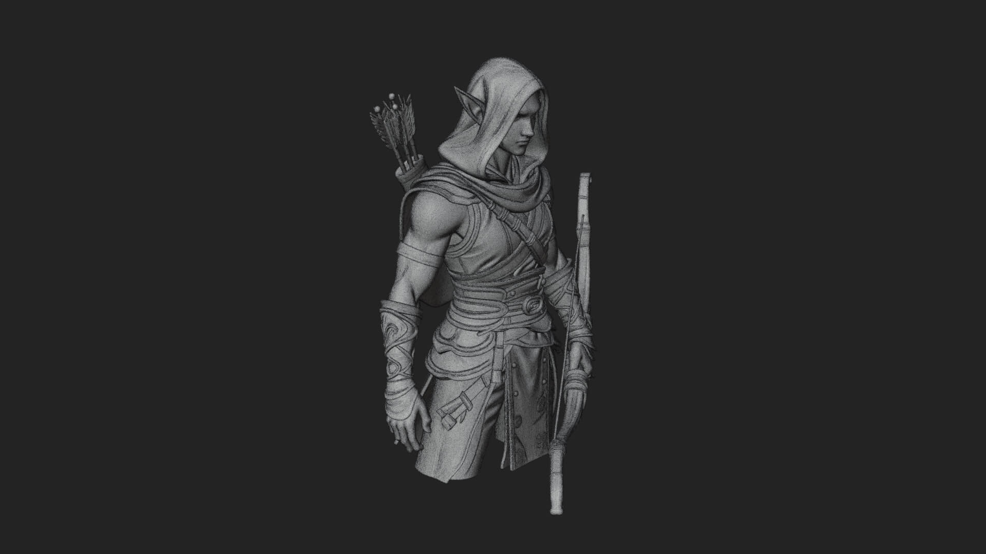 Elven Archer Statue Design 12 3D Print Model 3D Model