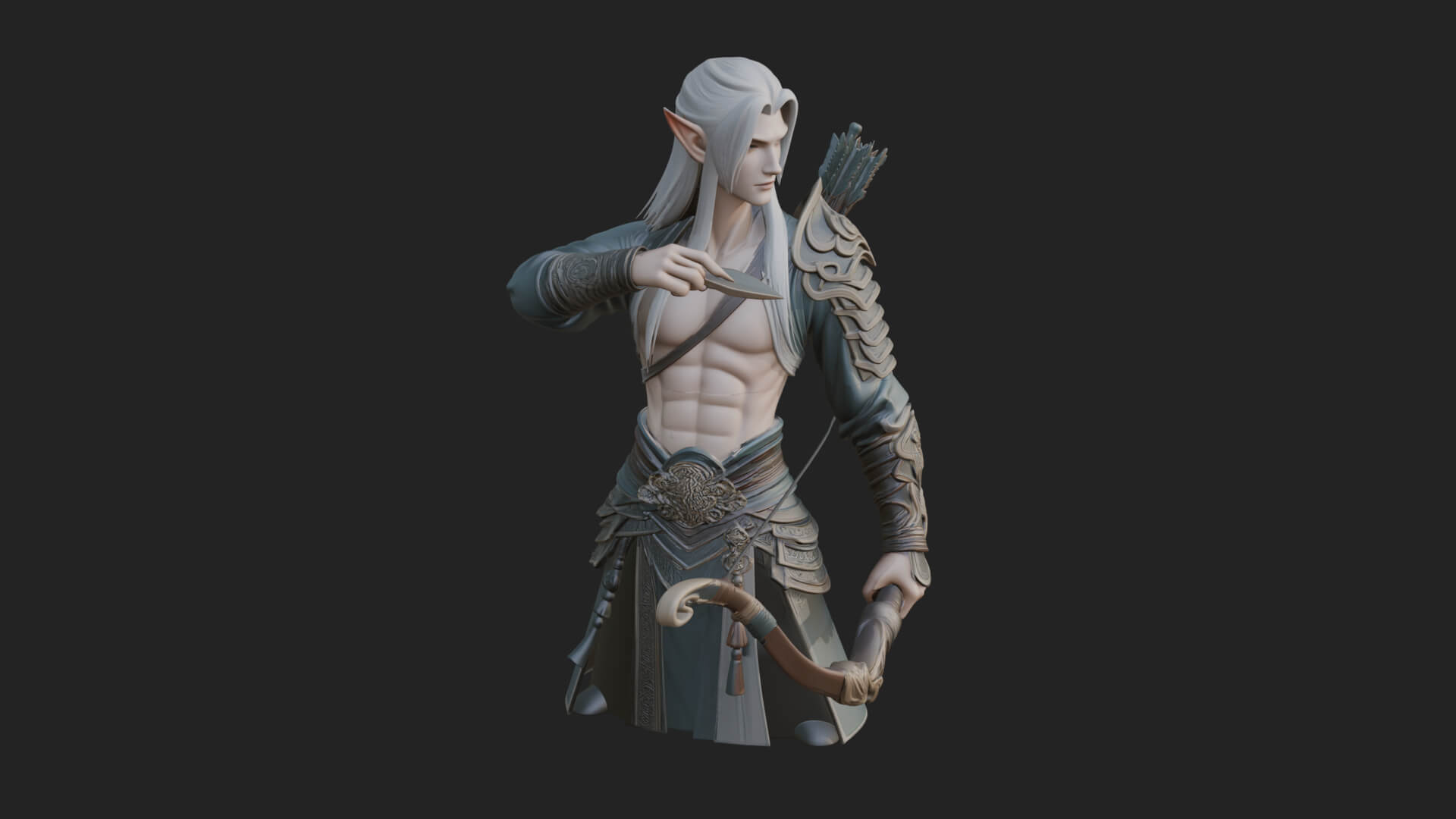 Elven Archer Statue Design 13 3D Print Model 3D Model