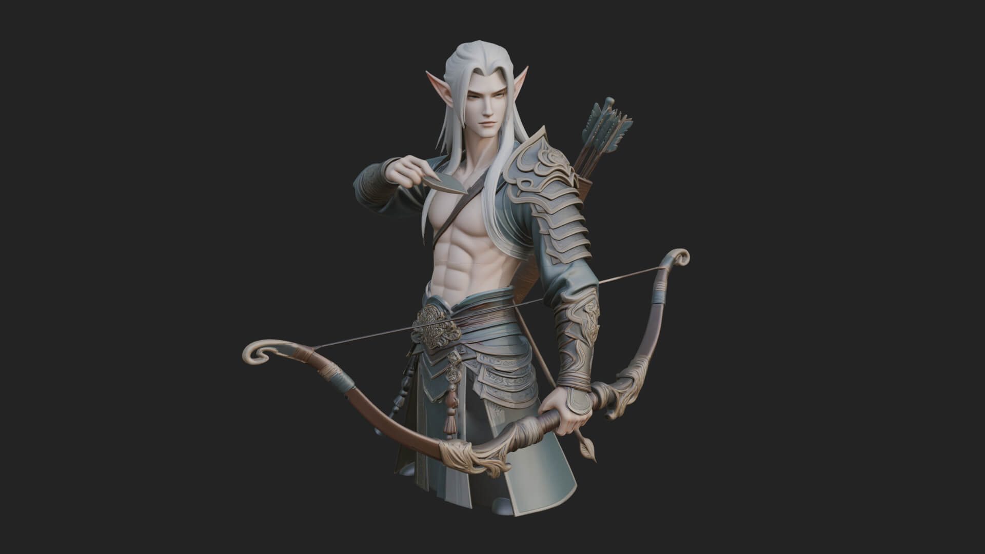 Elven Archer Statue Design 13 3D Print Model 3D Model