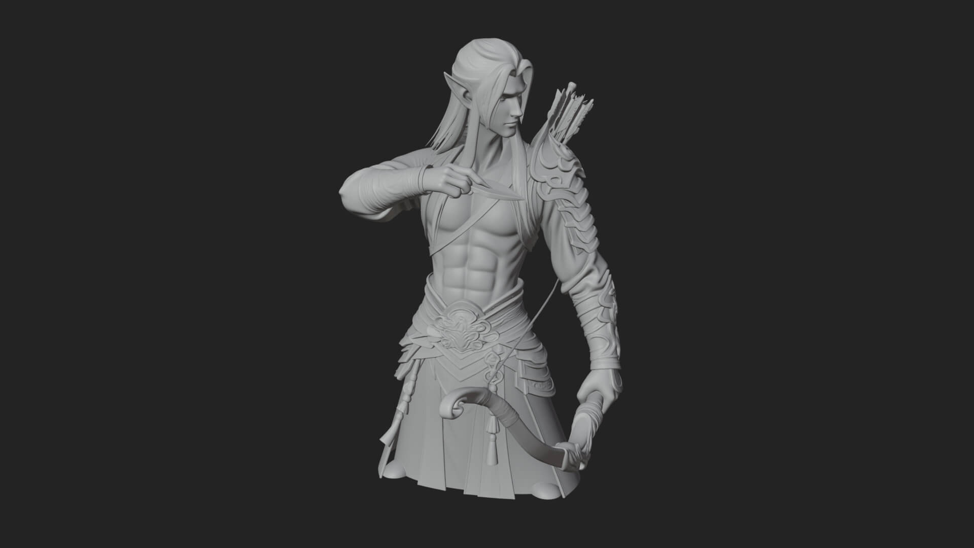 Elven Archer Statue Design 13 3D Print Model 3D Model