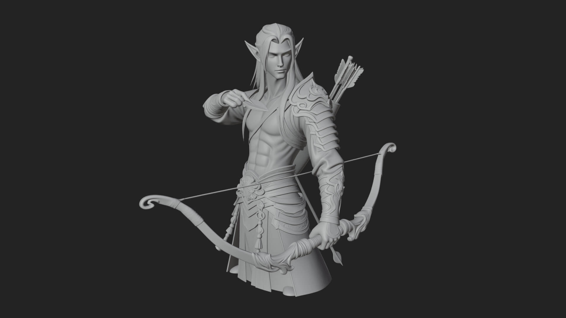 Elven Archer Statue Design 13 3D Print Model 3D Model