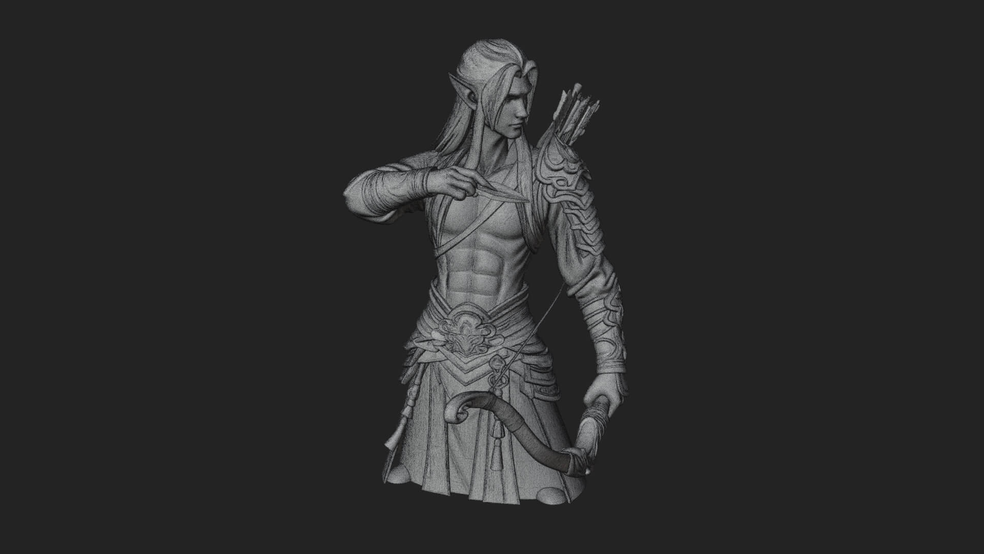 Elven Archer Statue Design 13 3D Print Model 3D Model