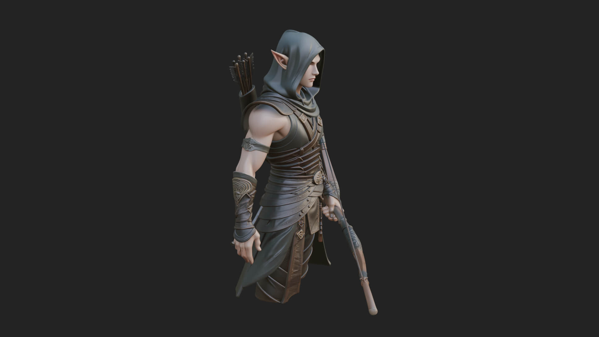 Elven Archer Statue Design 14 3D Print Model 3D Model
