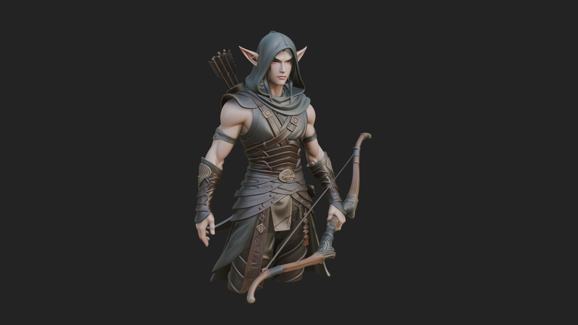 Elven Archer Statue Design 14 3D Print Model 3D Model