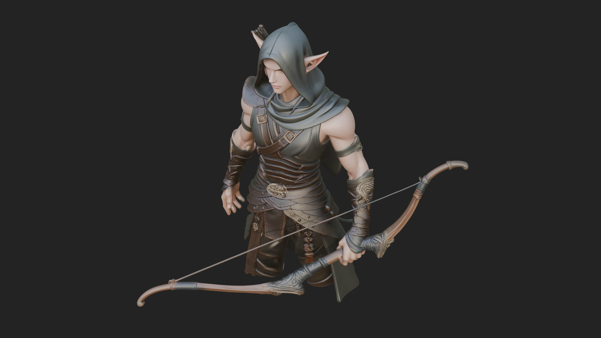 Elven Archer Statue Design 14 3D Print Model 3D Model