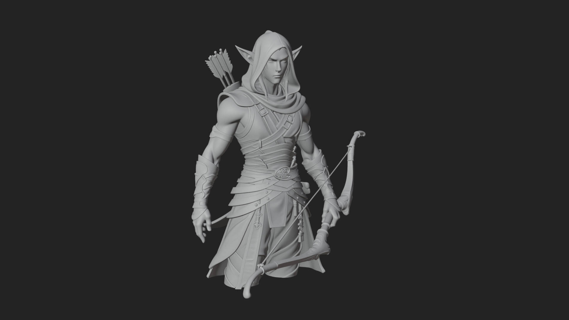 Elven Archer Statue Design 14 3D Print Model 3D Model
