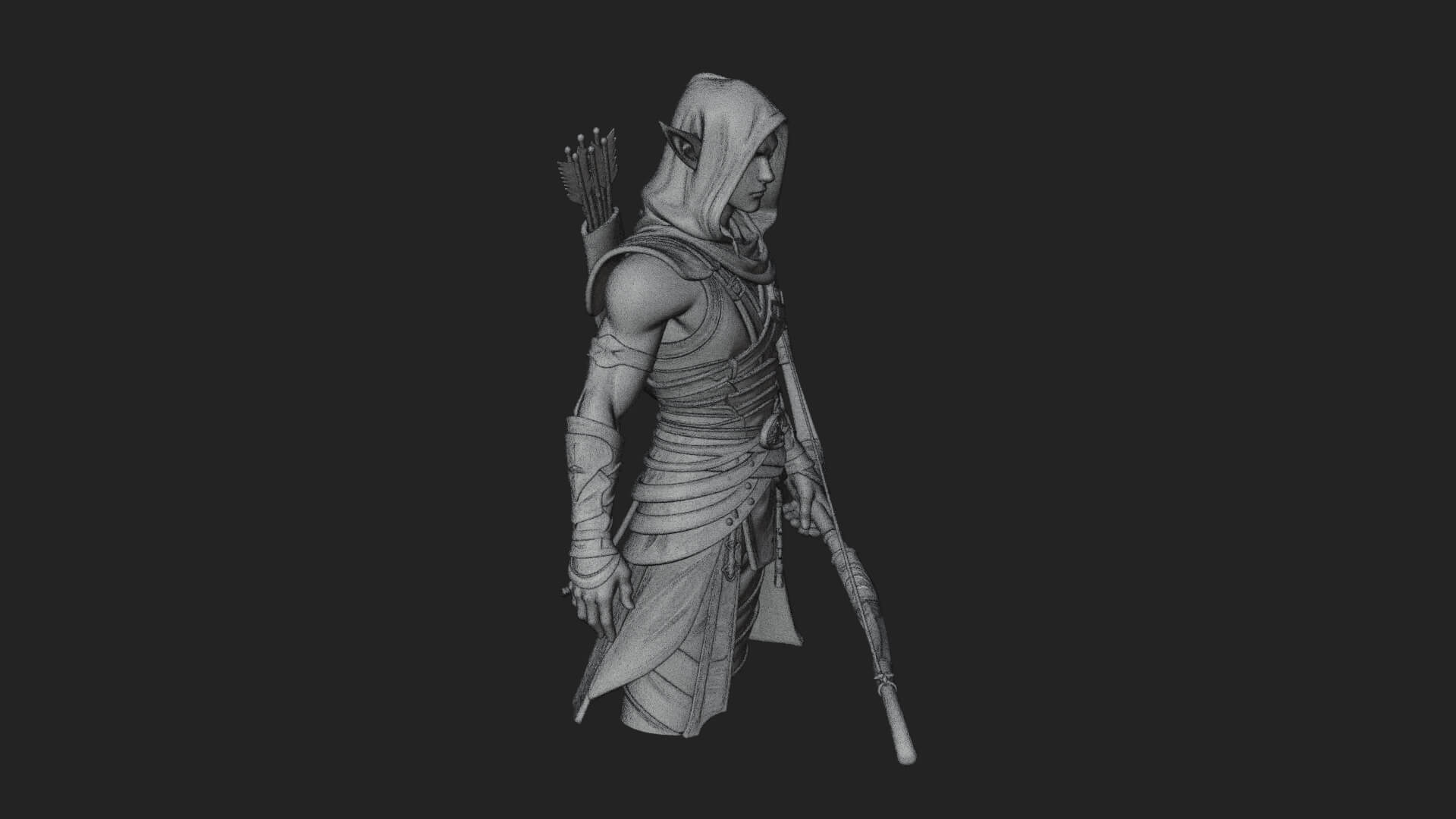 Elven Archer Statue Design 14 3D Print Model 3D Model