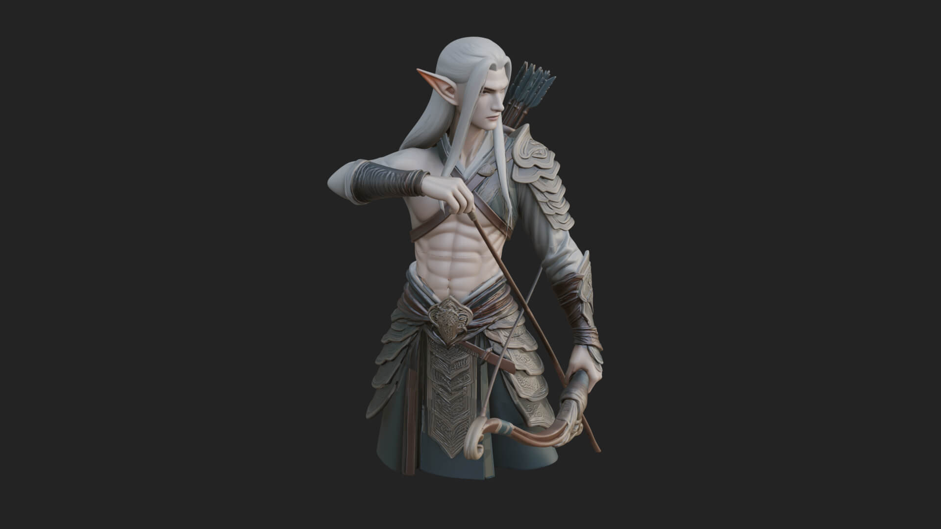 Elven Archer Statue Design 4 3D Print Model 3D Model