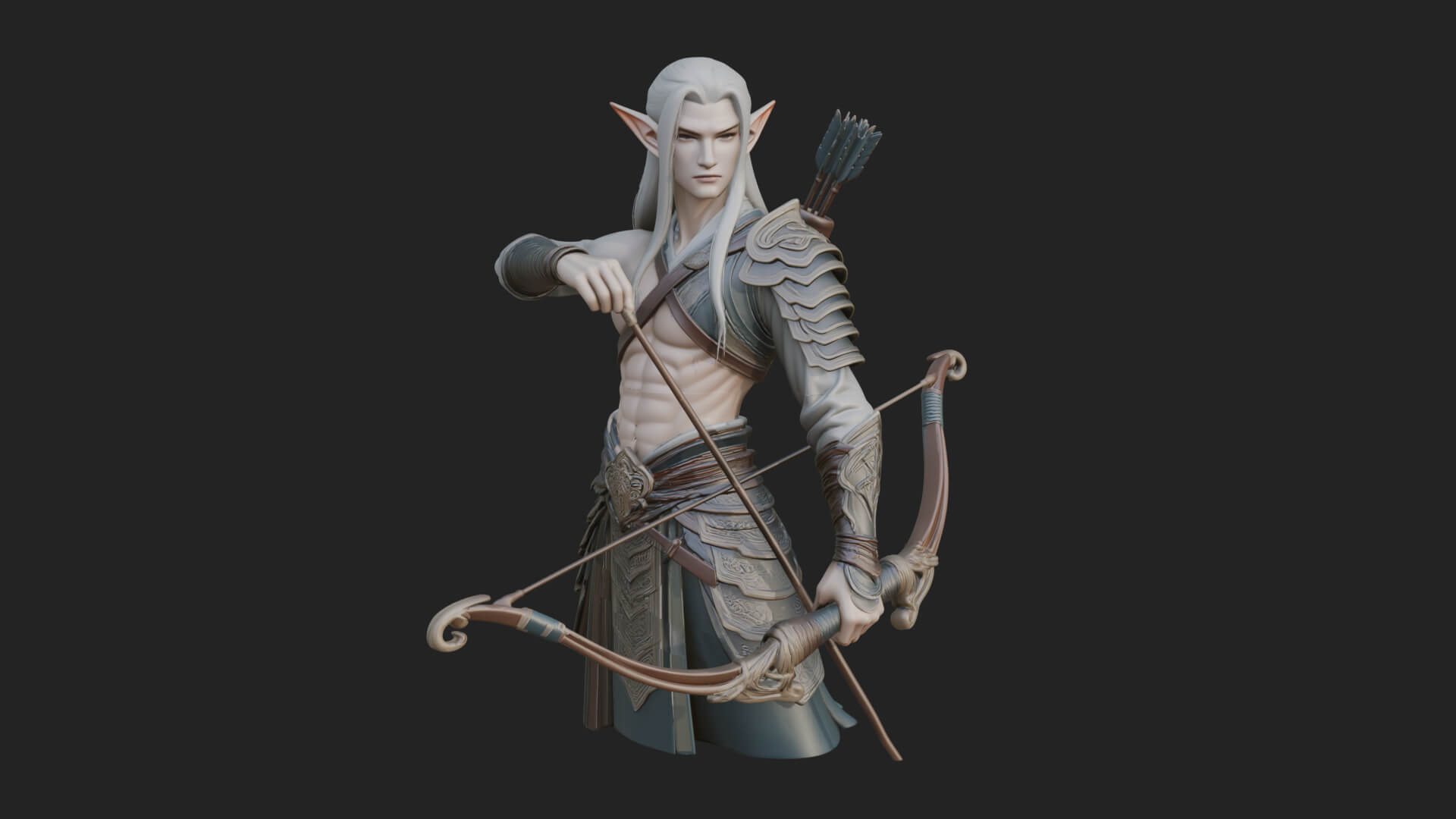 Elven Archer Statue Design 4 3D Print Model 3D Model