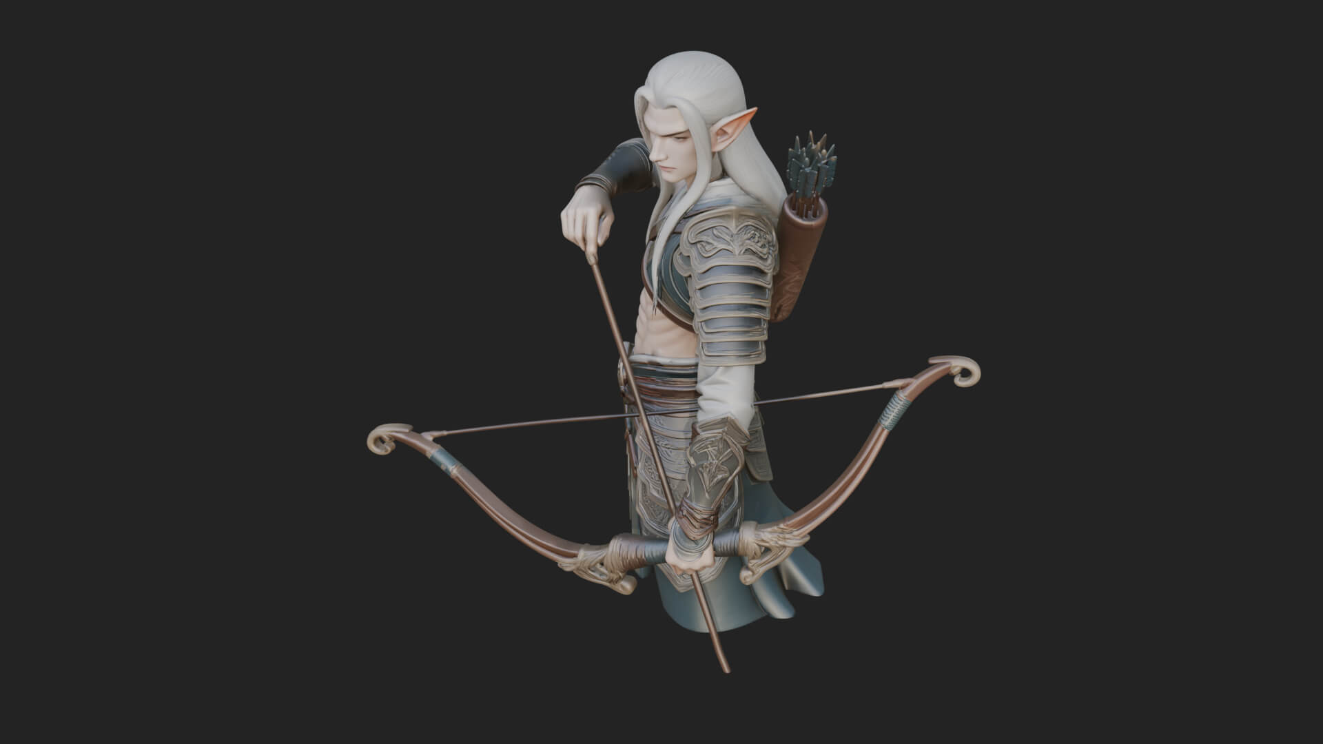 Elven Archer Statue Design 4 3D Print Model 3D Model