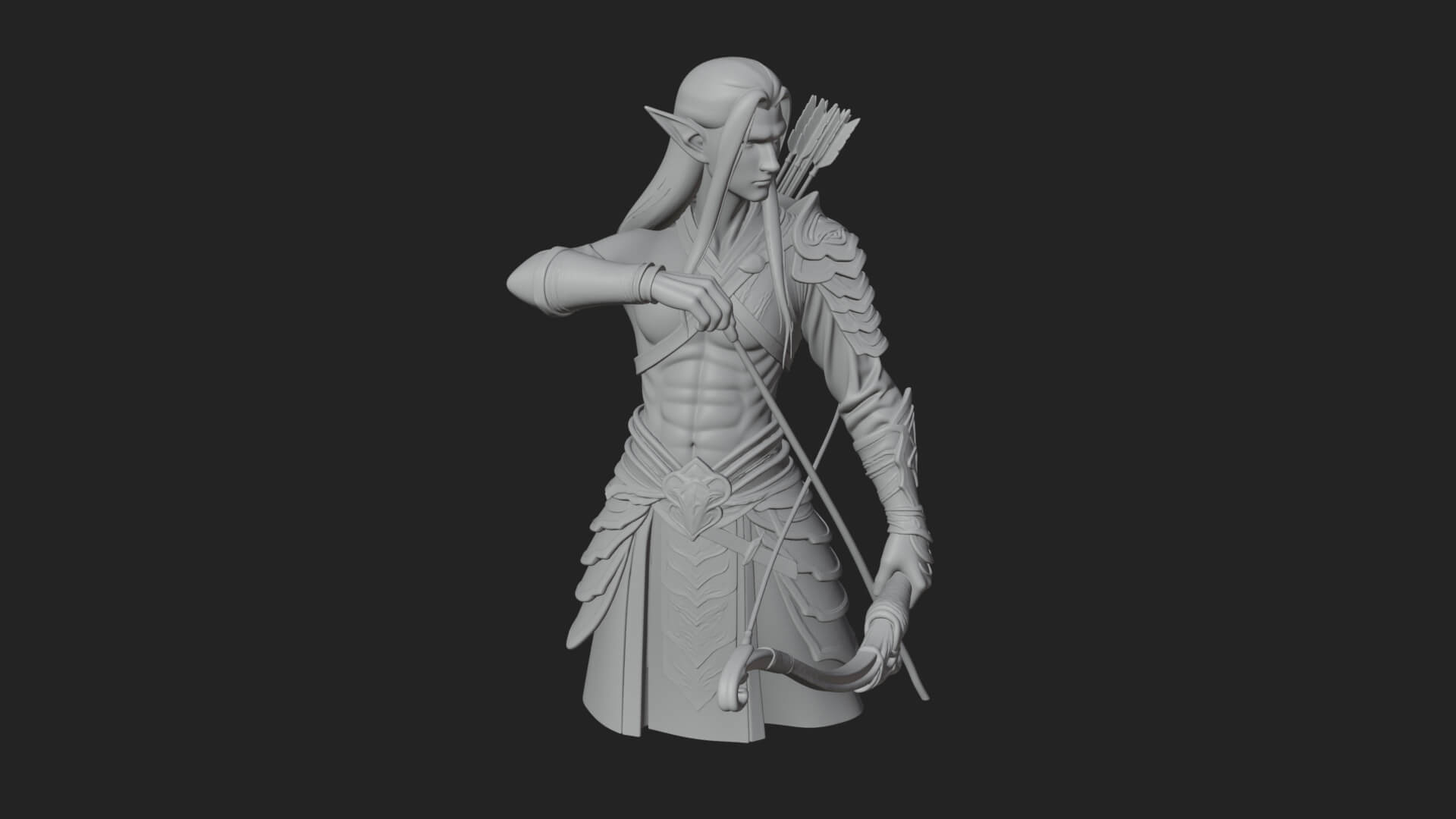 Elven Archer Statue Design 4 3D Print Model 3D Model