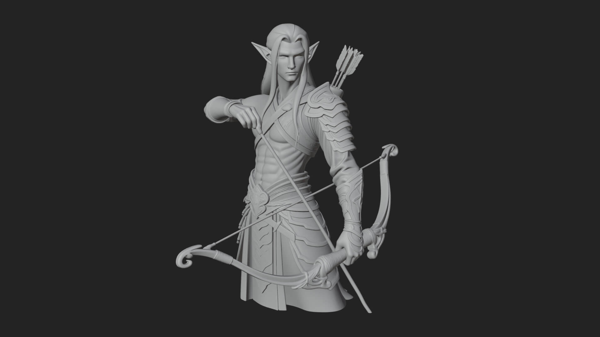 Elven Archer Statue Design 4 3D Print Model 3D Model