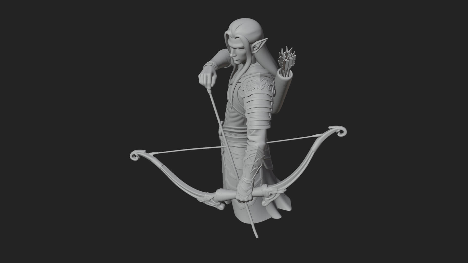 Elven Archer Statue Design 4 3D Print Model 3D Model