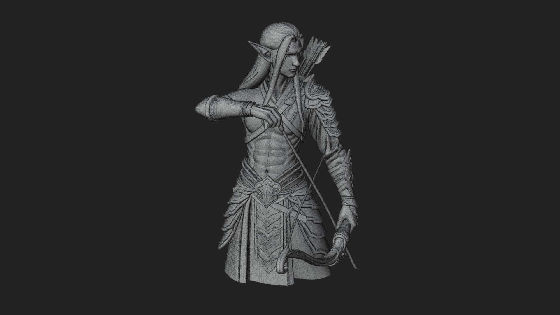 Elven Archer Statue Design 4 3D Print Model 3D Model